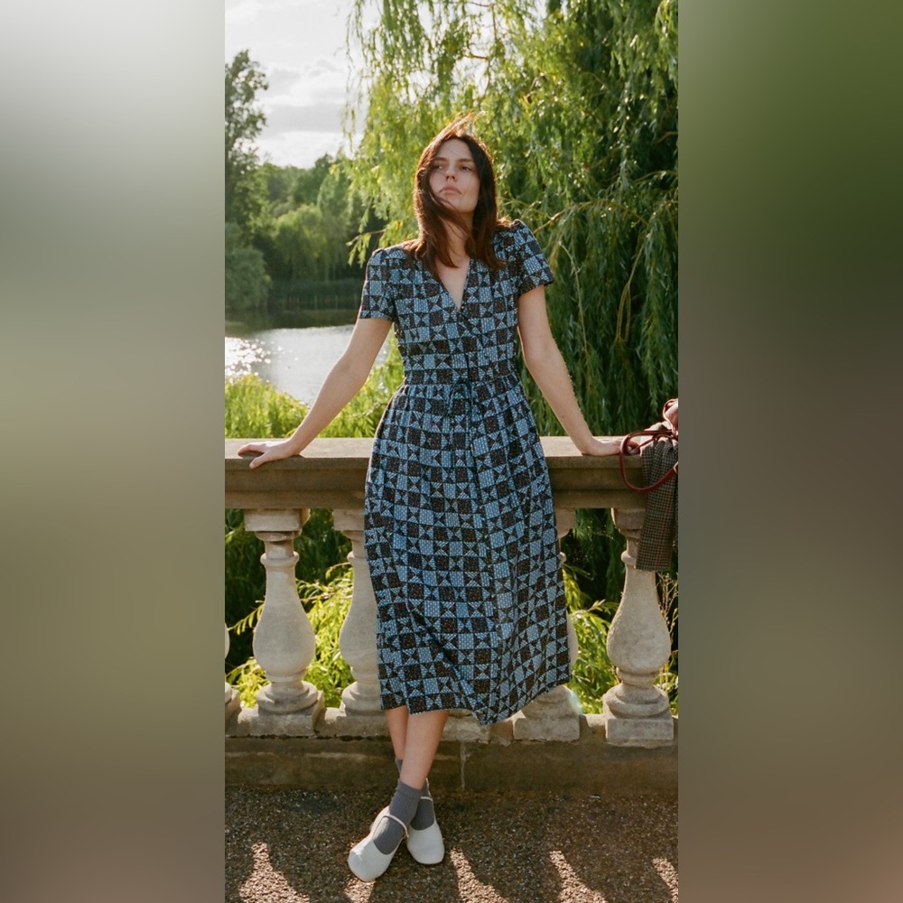 Christy Dawn Blue and Black Geometric Midi Dress - Picture 3 of 10